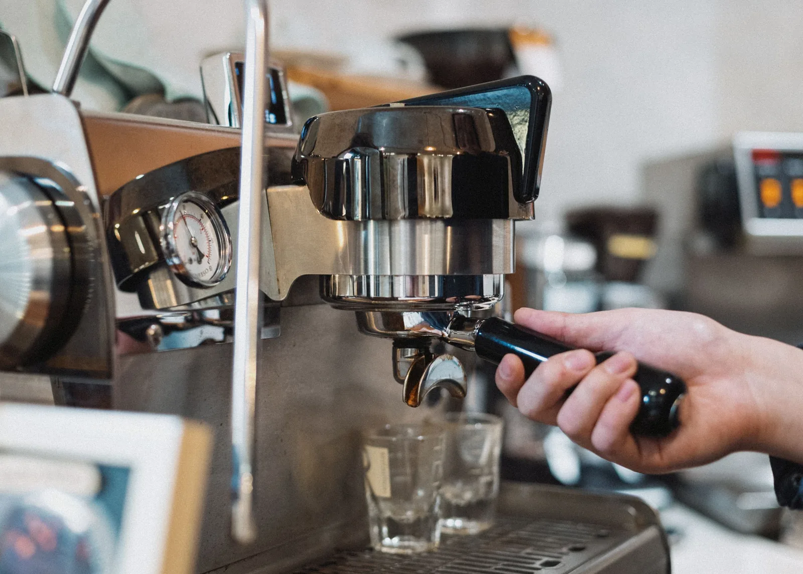 Espresso pouring into a cup