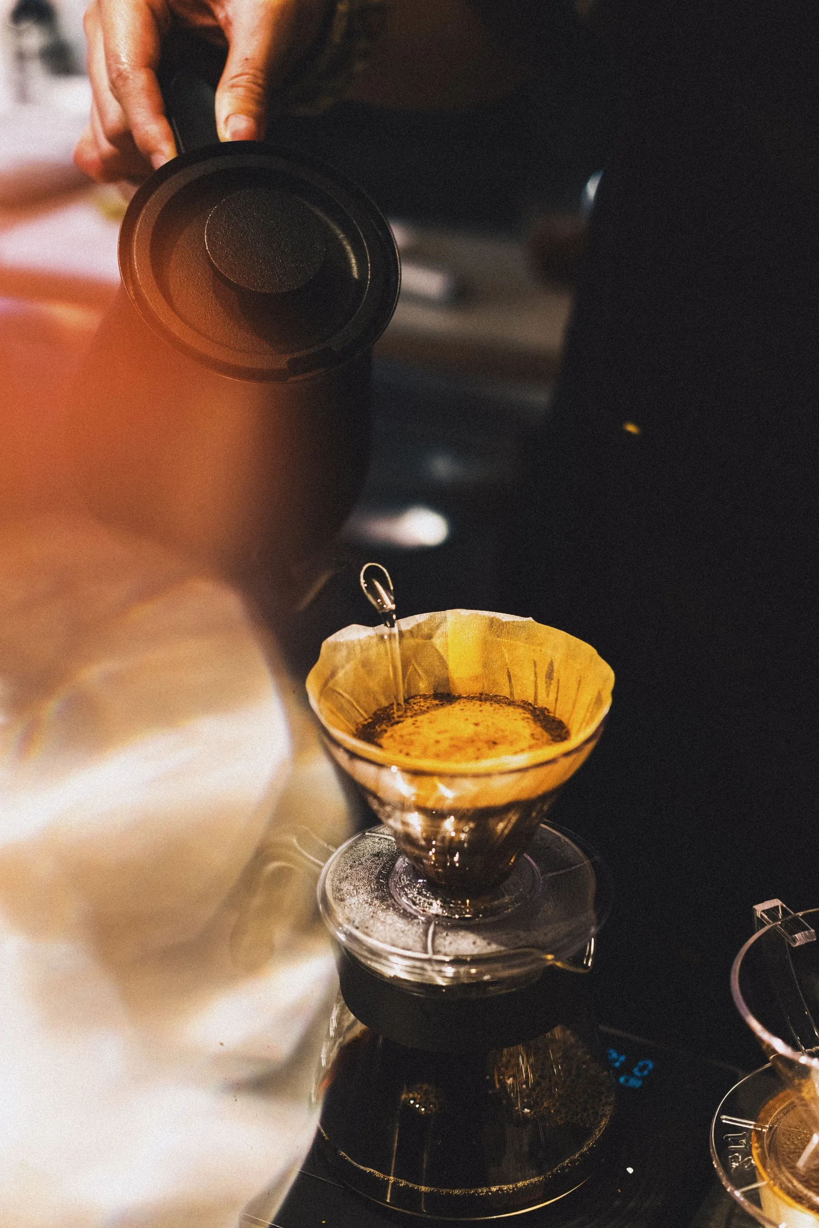 Pour-over brewing at the bar