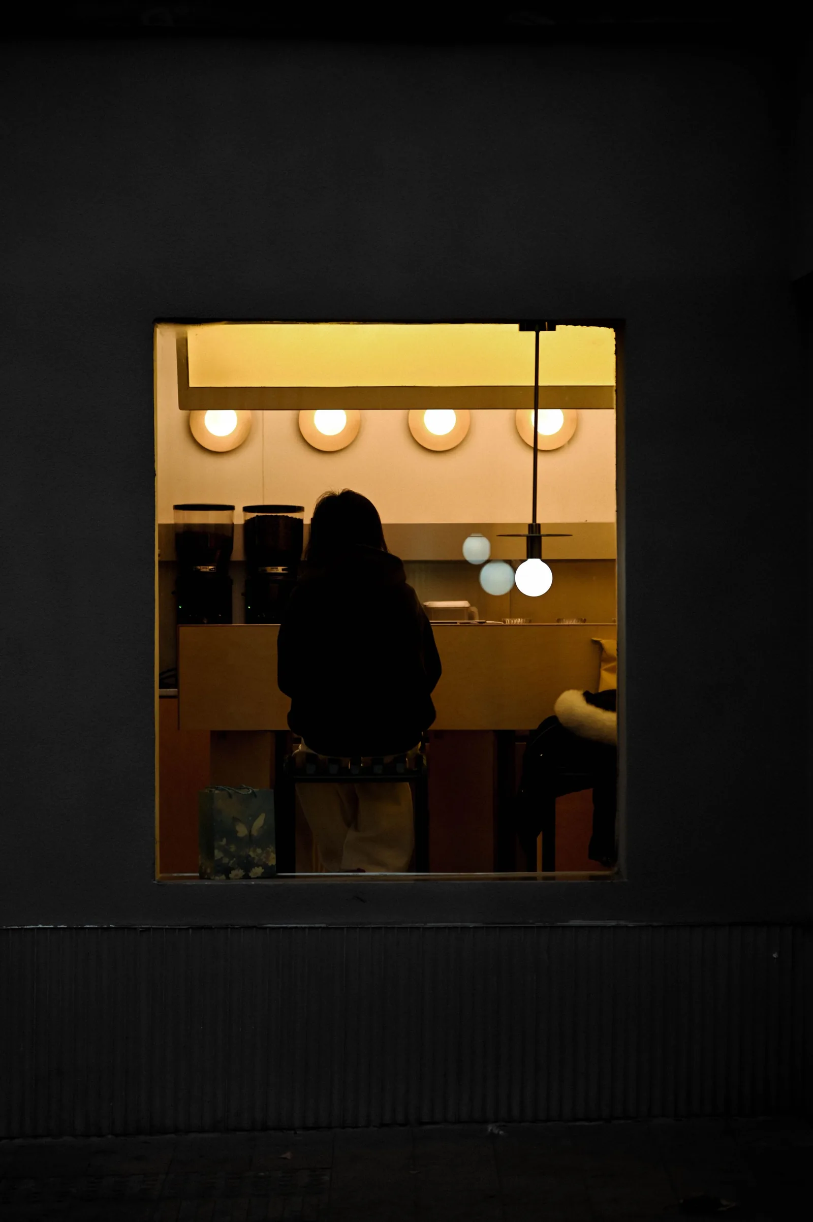 The cafe window in the evening